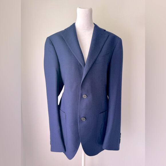 Latorre 100% Wool Navy Blue & Black Gingham Print Unisex Single Breasted Blazer - Picture 1 of 8